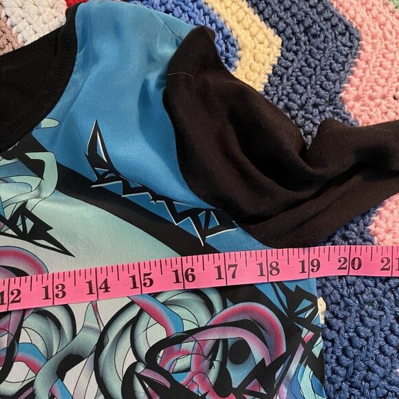 Sandro Top Womens‎ 2 Silk Front Geometric Long Sleeve Blue Black - Picture 6 of 7